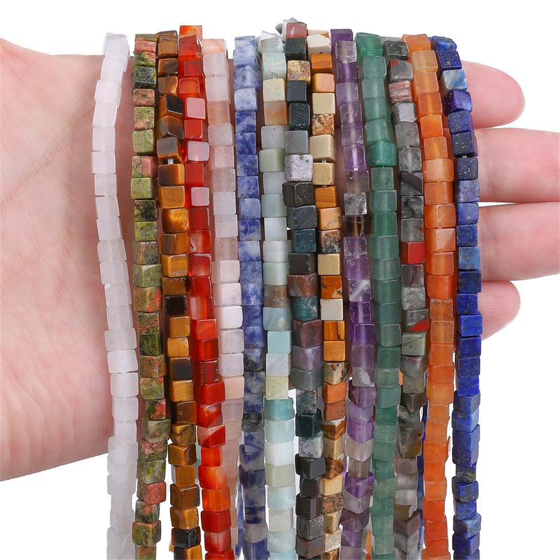 4mm Natural Stone Square Cube Beads Tiger Eye Agate Quartz Aventurine Stone E Spacer Loose Beads for Jewelry Making  85pcs 38cm