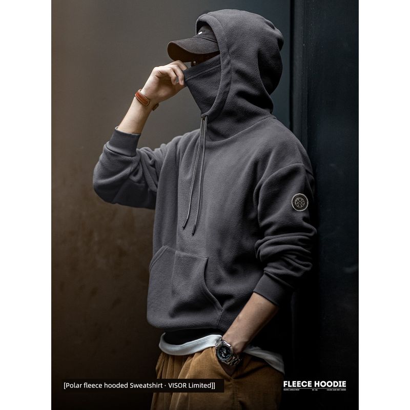 Madden Parka American Casual Polar Fleece Balaclava Hooded Sweatshirt Windproof Pullover Mask Tops Men's Autumn