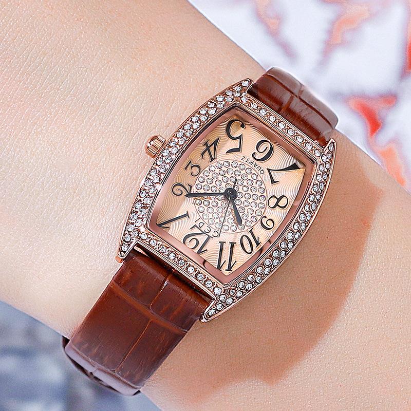 Retro Wine Barrel Women'S Watch Light Luxury Diamond-Encrusted High-End Belt Watch Women'S Waterproof Quartz Watch
