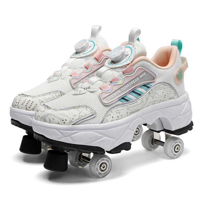 Transformable Dual-Use Roller Skates: 4-Wheel To Inline, Ice, & Walking Shoes