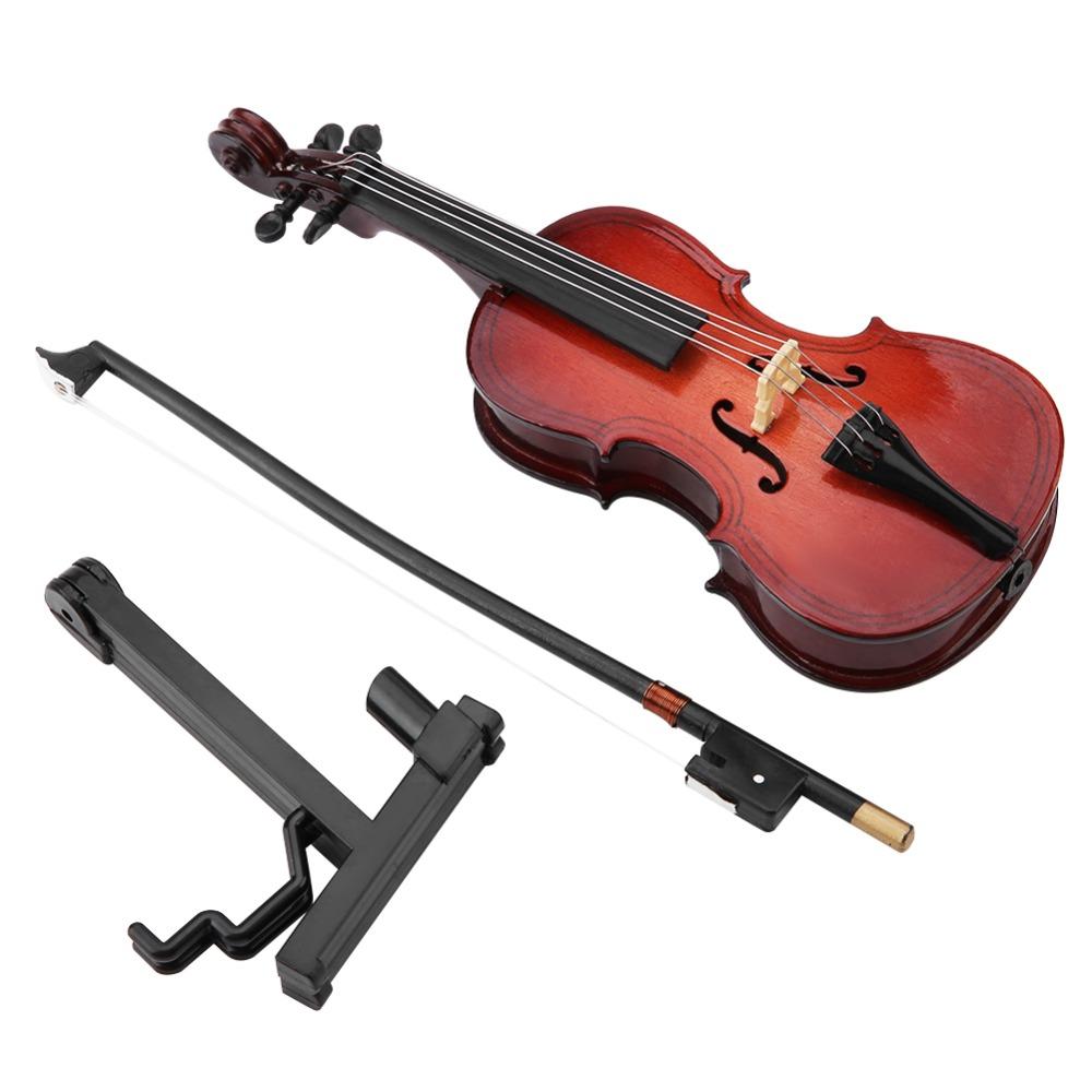 4pcs Wooden Wooden Miniature Cello With Stand Mini Musical Instrument Office Decor