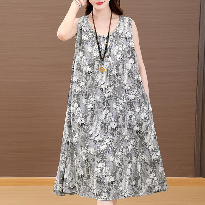 Elegant Woman Summer Dress Casual Loose Plus Size Sleeveless Dresses Female Clothing