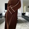 Fashion Solid Color Piped Dubai Turkish Dress Robe