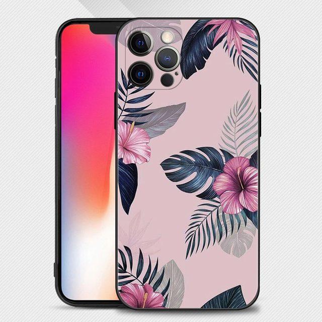 Shell For Iphone 14 13 12 11 Pro Max Mini Xs Max Xr X 7 8 Plus 6s Soft Silicone Case Cover Fundas Vintage Banana Leaf Flower
