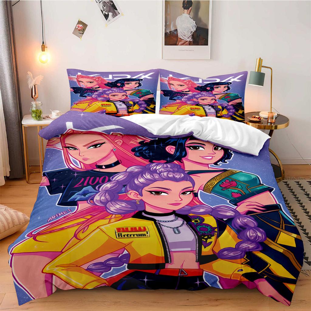K-Pop Dämonenjäger Bettwäsche-Set für Fan-Kinder Maschinenwaschbar Langlebig King Queen Einzelgröße für K-Pop Mädchen Heim Schlafzimmer Dekor