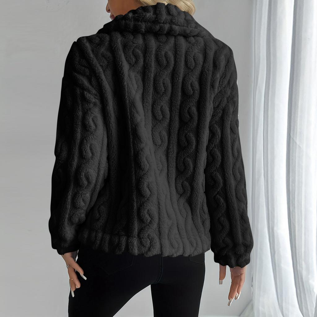 Women's Fashion Color Collar Button Long Sleeve Plush Warm Women's Jacket Coat