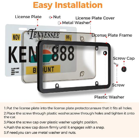 License Plate Cover & Frames, 2 Pack Clear License Plate Protector, ABS Car Plate Cover, Fit Any Standard US Plates