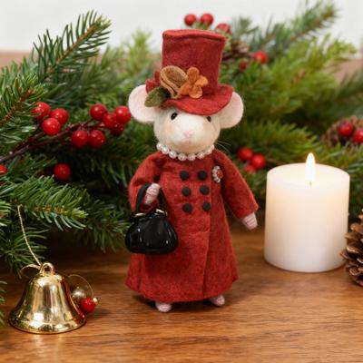 Julfiltmus Söt Filtmus Damfigur Nålfiltad Mus Prydnad för Festlig Julbord Mantel Skrivbordsdekoration
