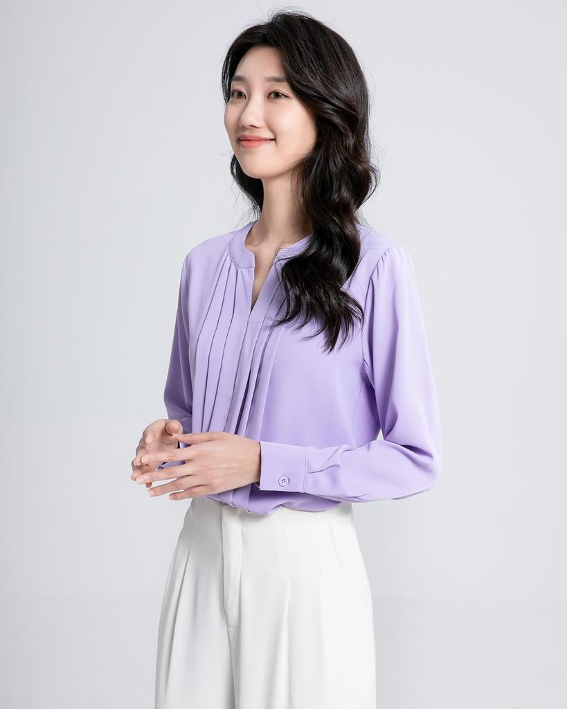 SPRING SEAON Long Sleeve Chiffon Blouse with Tucked Loose Plus Sizes Suitable for Size M Women's V-Neck Detail, Fit, Available, Suits, Office,