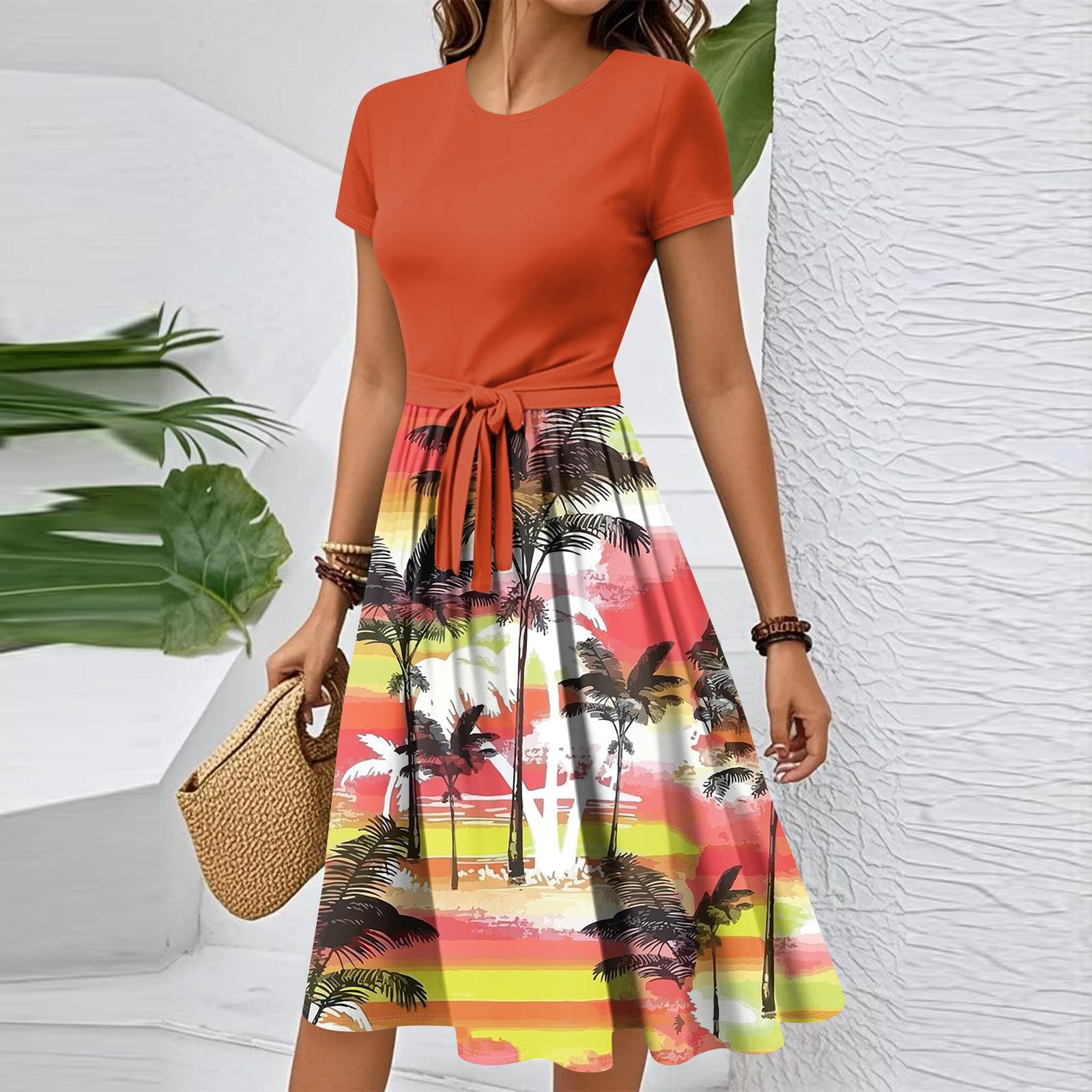 

Жіноча Повсякденна Модна Сукня Вінтажного Принту з Коротким Рукавом та Круглим Вирізом XL