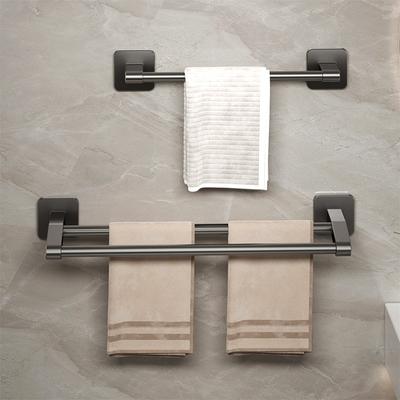 Selbstklebende Badezimmer Handtuchstange ohne Bohren Schrauben Loch Schwarz Bad Handtuchhalter 2 Stangen Grau Handtuch Doppel Hängestange