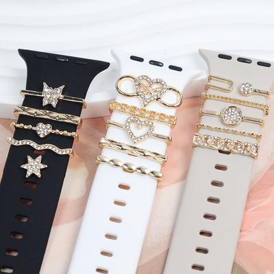 Metal Charms Watch Band Decoration Ring For Apple Diamond Ornament For Iwatch Bracelet Silicone Strap Jewelry Accessories