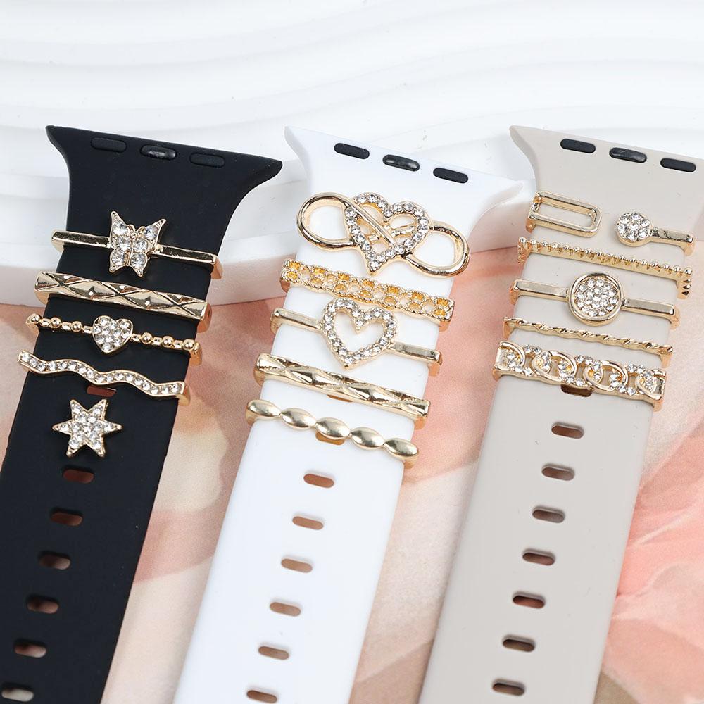 Metal Charms Watch Band Decoration Ring For Apple Diamond Ornament For Iwatch Bracelet Silicone Strap Jewelry Accessories