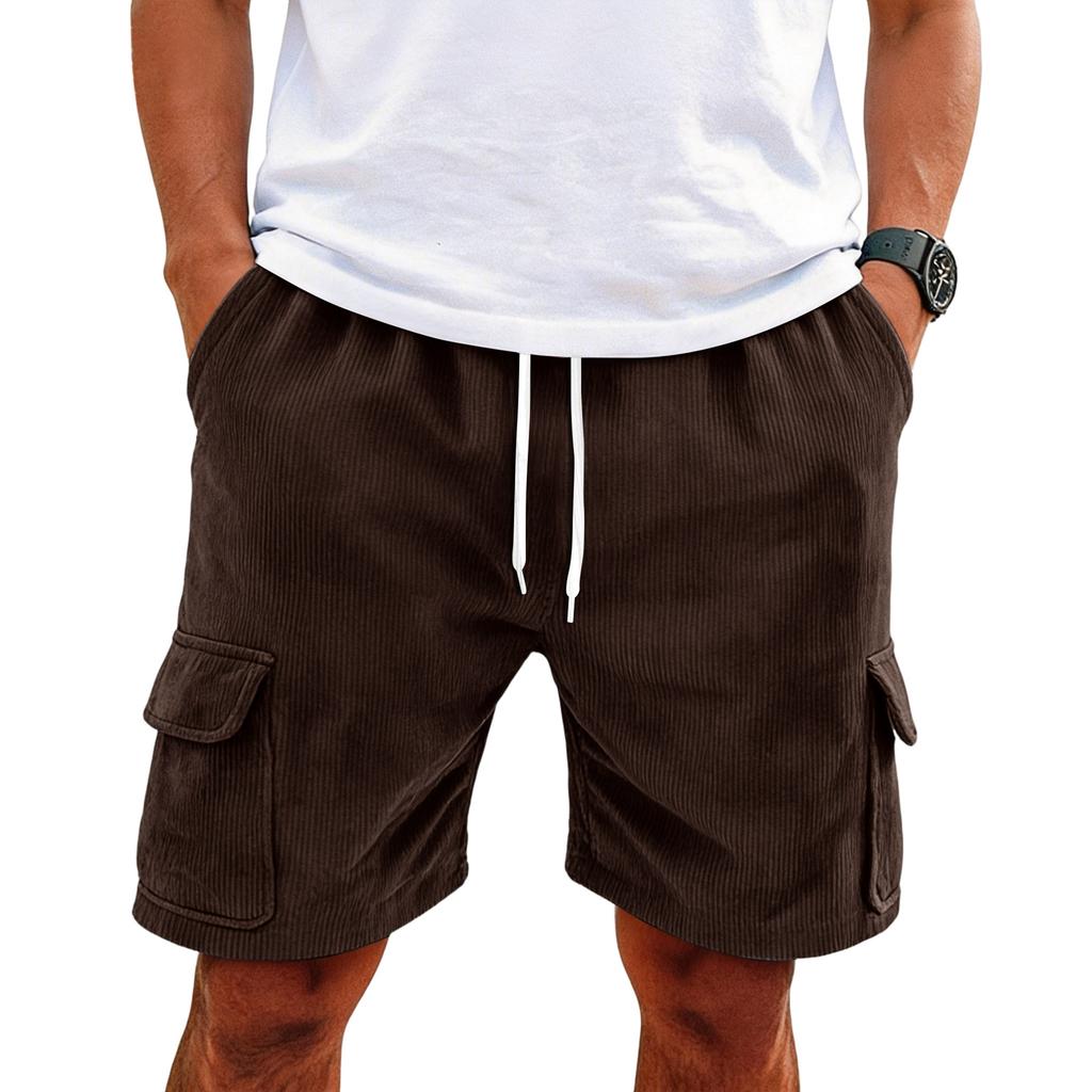 Men's Corduroy Casual Cargo Shorts | Elastic Drawstring Waist Shorts With Multi Pockets For Daily Wear