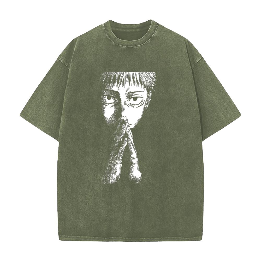 Itadori Yuji Jujutsu Kaisen Clothing Men Short Sleeve Manga T-shirts Vintage Washed T Shirt Casual Cotton Tee Harajuku Tshirt