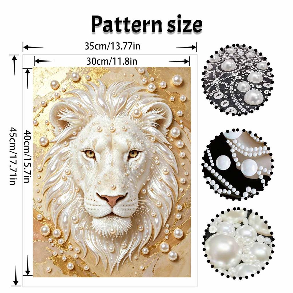 DIY Pearl Art Painting Majestic Lion Handmade Craft Modern Wall Decor Leisure Relax Activity Nice Gift for Novice Art Practitioners Home