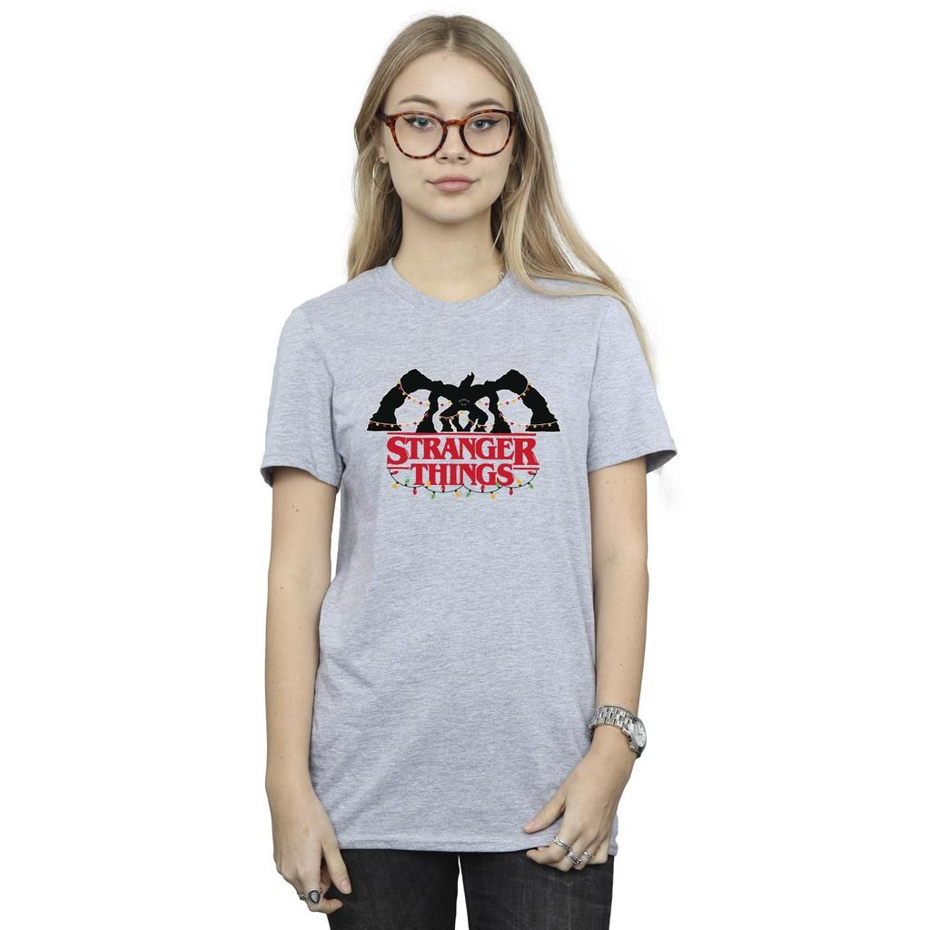 Tricou Boyfriend din Bumbac Netflix pentru Femei/Doamne Stranger Things Demogorgon Lumini de Crăciun