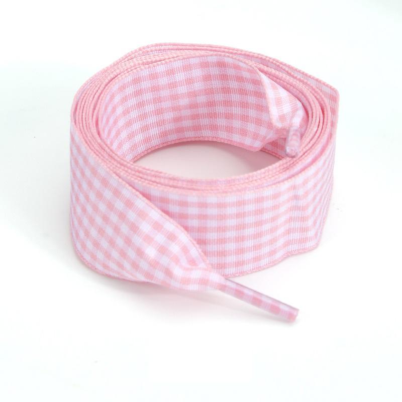 1 Pair Cute Pastel Gingham Check Ribbon Shoelaces Wide Flat Grid Multicolor Sweet Girly Bow Laces for Sneakers and Casual Shoes