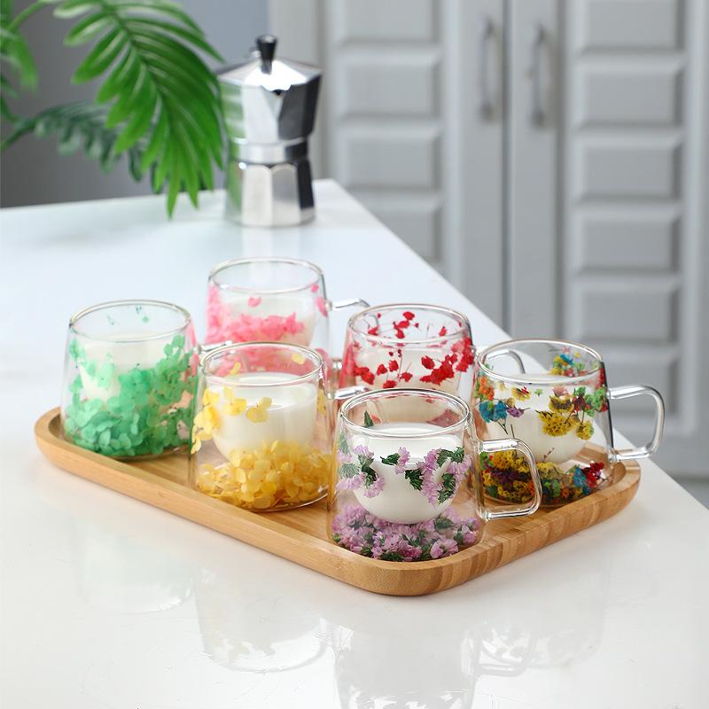 Real Flower Double-Layer Glass High Value Gift Coffee Cup High Borosilicate Simple Cup