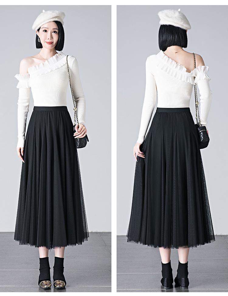 Brand Discount Women's High Waist Pleated Silk Midi Skirt with Puffy Mesh Overlay