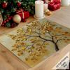 Golden Leaves Print Placemat  Tablecloth Decor For Kitchen  Non-Slip & Washable  New Year To Attract Wealth.  Dining Room