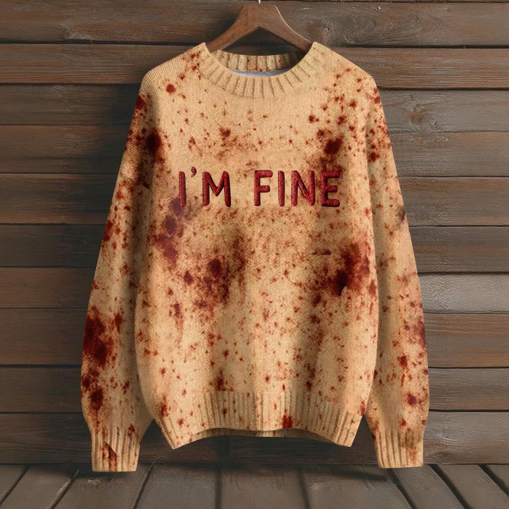 Gensere med lange ermer for kvinner O-hals Casual Søt trykk Strikket Oversized genser