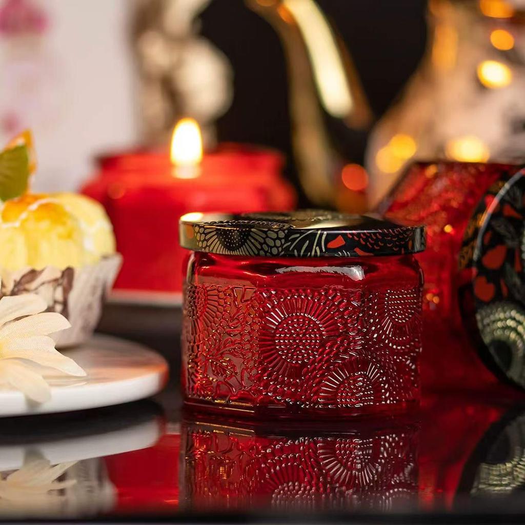 Embossed Glass Jar: DIY Flameless Scented Candle Cup with Colored Pattern