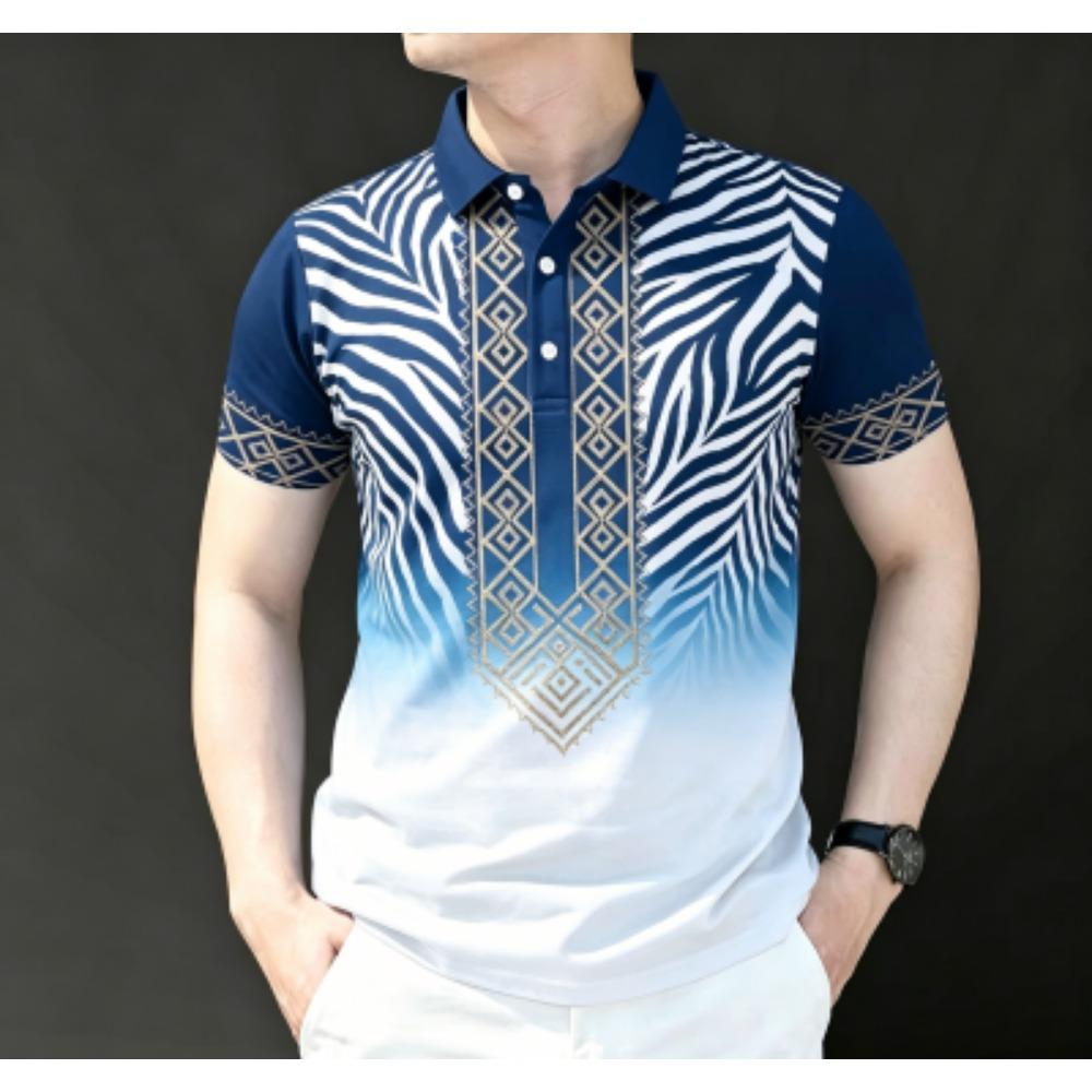 Fashion Nation 10 Color Stripes Print Polo Shirt Men s Outdoor Street Short Sleeve Tees Top Fashion Home Casual T-shirt Men s and Women s Polo Shirt S