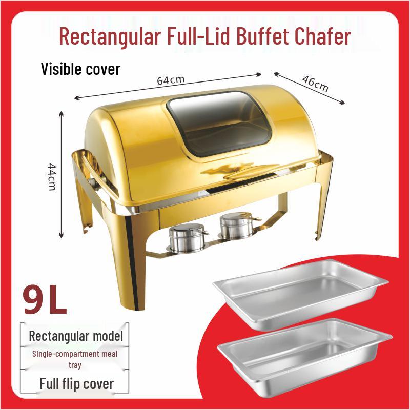 Gold-Plated Stainless Steel Chafing Dish with Glass Lid