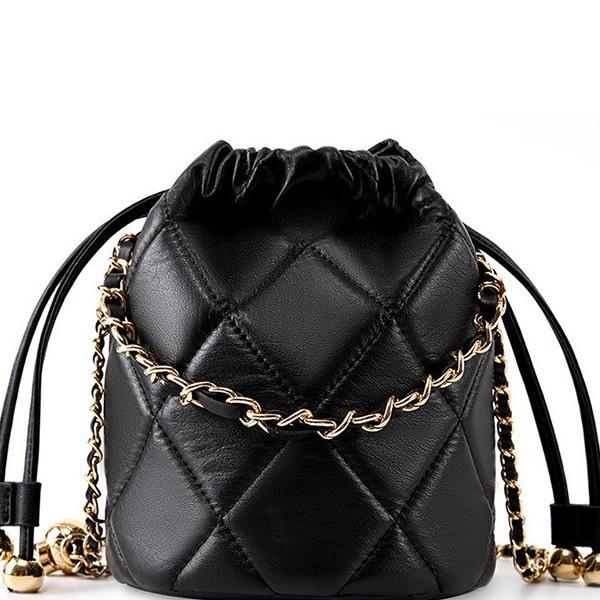 Calfskin Top Layer Handheld Chain Genuine Leather Small Bag 2025 New High-end Bucket Bag Versatile Shoulder Crossbody Bag