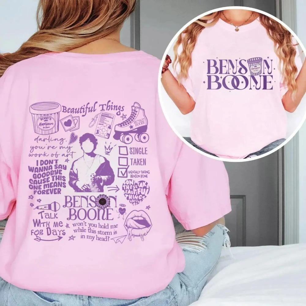 Benson Boone Merch Grafické Tričko s Potiskem Koncertní Turné Album Grafika Trendy Dámské Pánské Oversized Tričko Koncertní Dárek