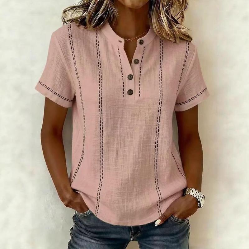 Camicia da Donna Estiva Casual Stampata a Bottoni con Scollo a Girocollo a Maniche Corte Ampia