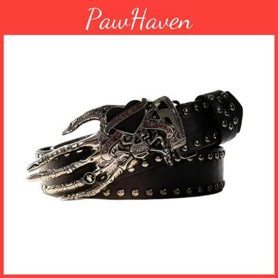 Gothic Skull Studded Pu Belt With Snap Closure For Youth Street Fashion