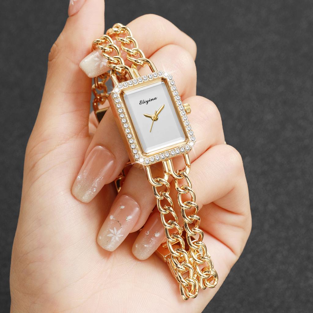 Xiaomi Luxury Square Rhinestone Women Quartz Wristwatch Gold Chain Bracelet Elegant Ladies Dress Watches Relogio Feminino (Without Box