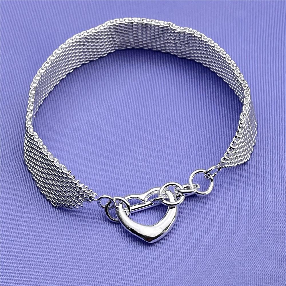 New Trend 925 Sterling Silver Fine Net Chain Bracelets Earrings For Women Jewelry Sets Fashion Party Wedding Accessories Gifts