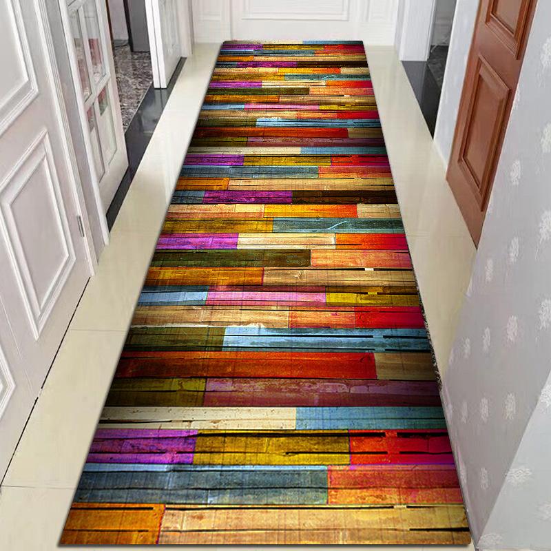Geometric Living Room Area Rug Wood Stripe Corridor Hallway 3D Carpet Rug Home Decor Bedroom Kitchen Mat Balcony Floor Mat
