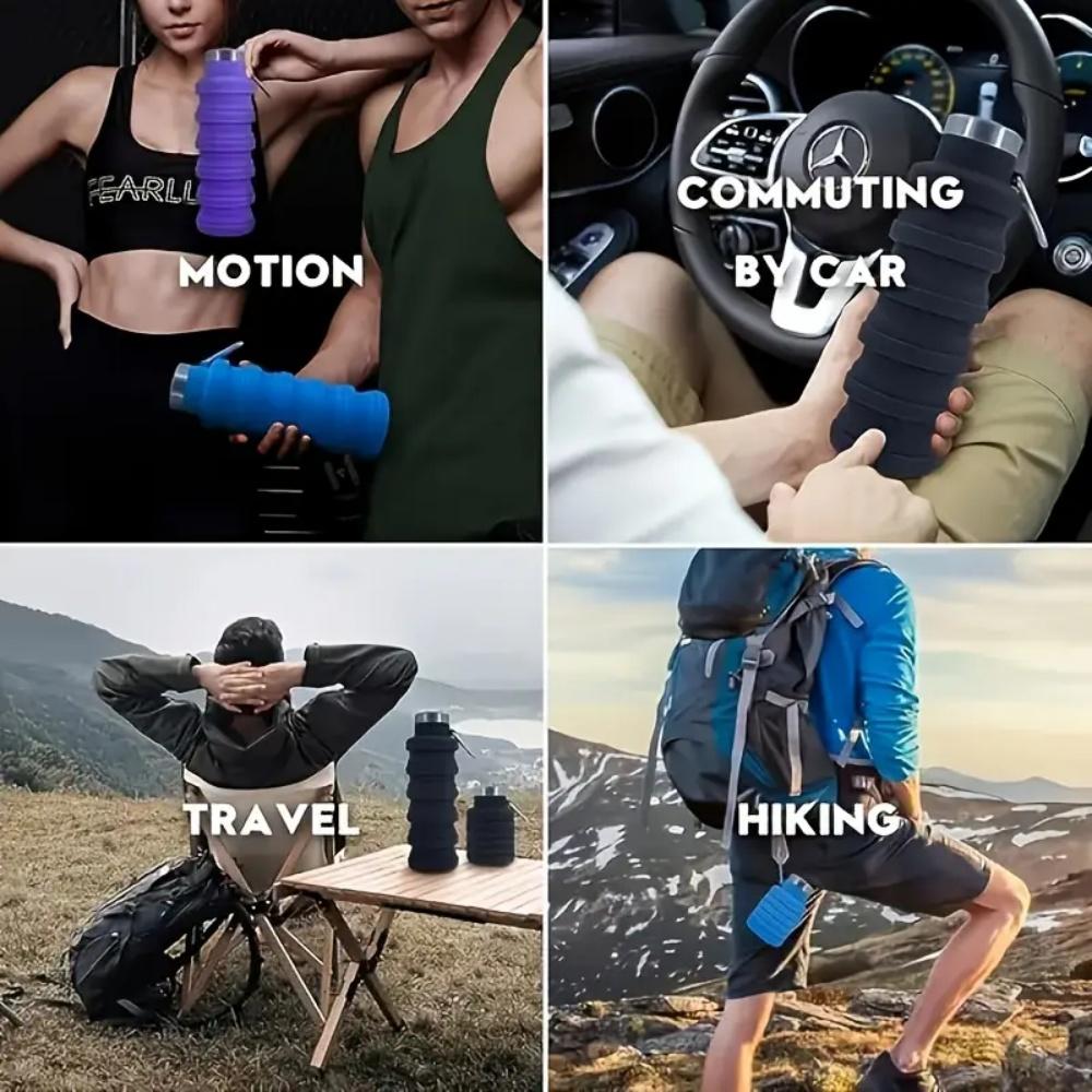 1pc Collapsible Water Bottle, Reuseable BPA Free Silicone Foldable Bottles Portable Hiking Cup For Outdoor Mountaineering Tours