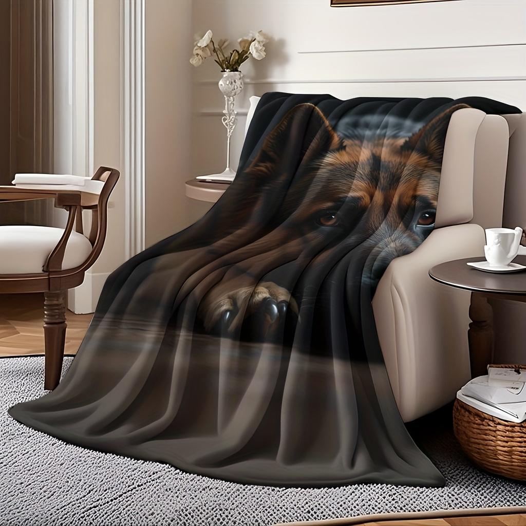 Realistic German Shepherd Dog Portrait Blanket Throw Cozy Fleece Pet Lover Gift for Dog Mom Dog Dad Home Decor