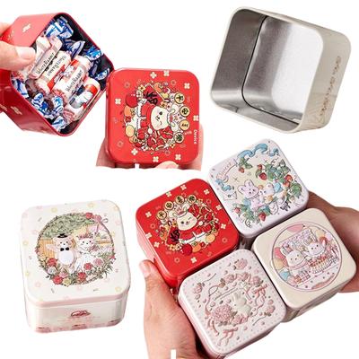 Rabbit Pattern Relief Tin Box Square Tinplate Candy Storage Jar Biscuit Tea Jewelry Organizer Container Case Wedding Gift Boxes