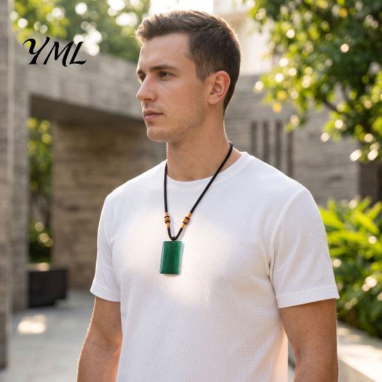 Rectangle Faux Gemstone Necklace Natural Crystal Pendant Necklace, Healing Energy Stone with Adjustable Polished Braided Rope, Fake Jewelry