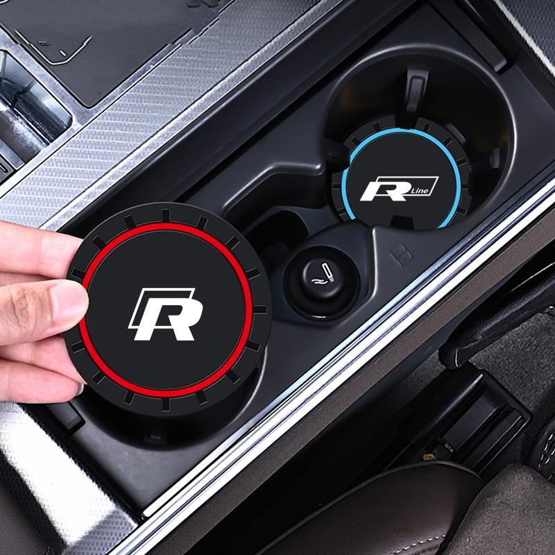 For VW Volkswagen Jetta MK5 Golf New 2PCS Rline R line Logo PVC Silicone Car Coaster Water Cup Slot Non-Slip Pad Drink Mat For V