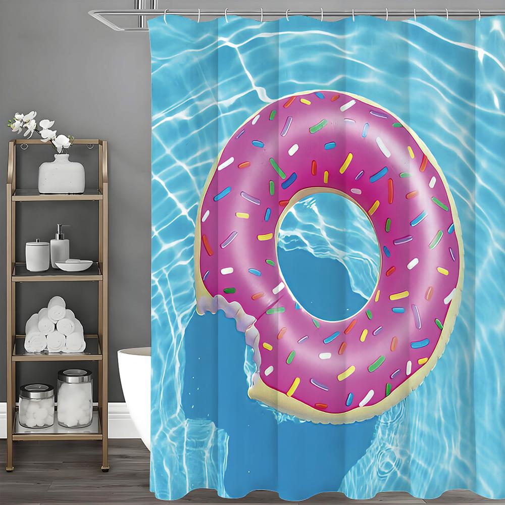 Ocean Donut Swimming Ring Shower Curtain, Bathroom Decorative Shower Curtain, Waterproof Shower Curtain with Hooks