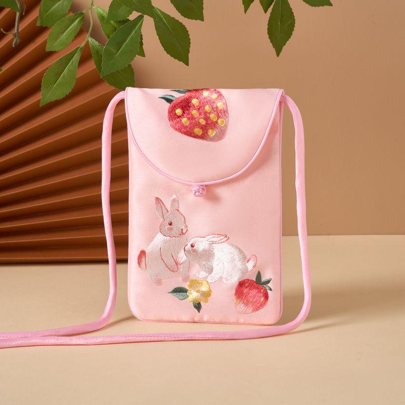 

Crossbody Small Bag Exquisite Ethnic Style Lightweight Embroider Cute rabbit pink