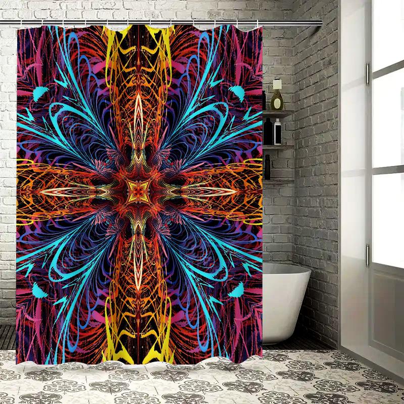 Colorful Bathroom Shower Curtain Abstract Artistic Design for Home Decor 3D Printed Waterproof Fabric In Pink, Yellow, Blue, Red
