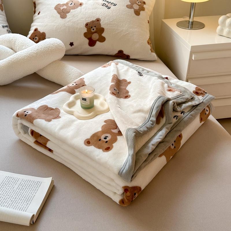 Velvet Blanket Skin-friendly Plaid Soft Bed Linen Cartoon Style Blankets Adults Kids Bedsheet Manta (No Pillowcase)