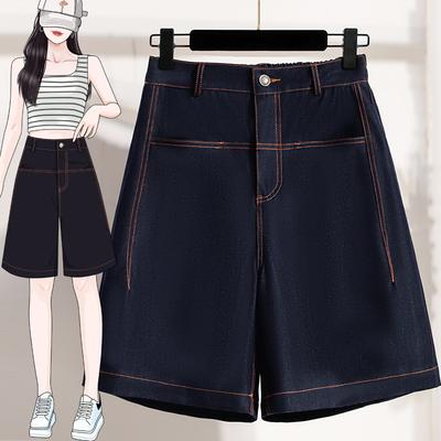 DIMANAF 2026 Spring Summer Plus Size Women Short Jeans Pants Elastic Waist Oversize Shorts Denim Cotton Solid Blue