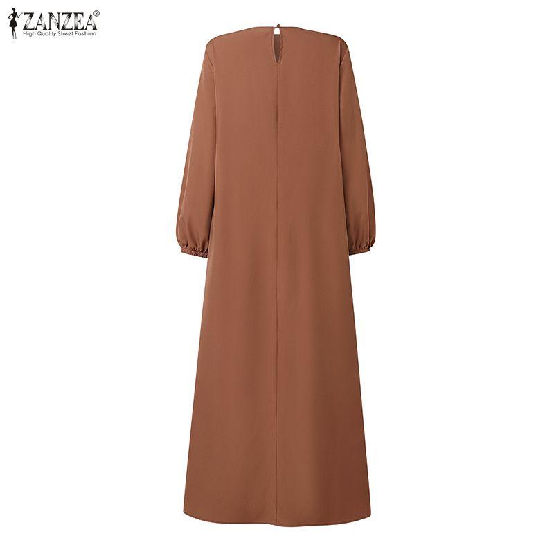 ZANZEA Abito Lungo Casual da Donna Girocollo Maniche Lunghe Largo Patchwork