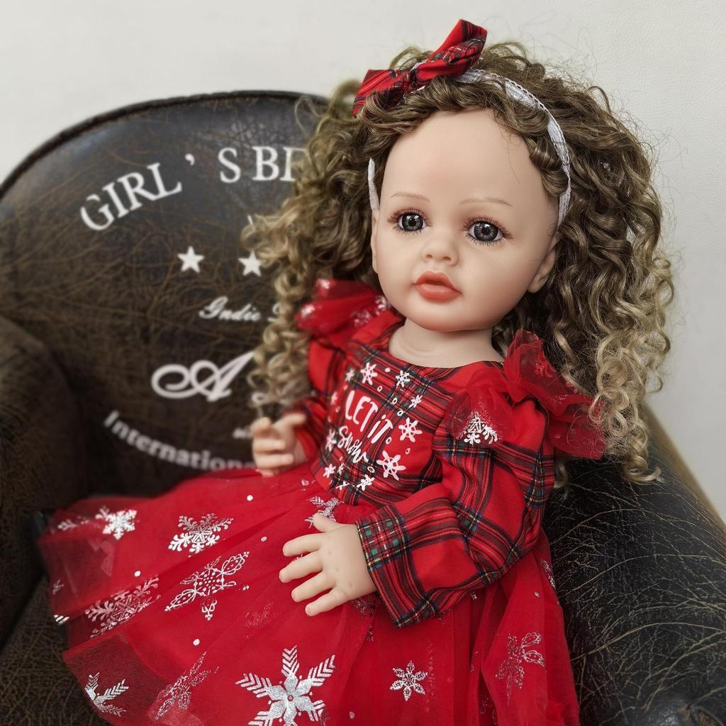 KEIUMI 55 Cm Christmas Gifts Reborn Baby Dolls Full Silicone Vinyl Princess with Curls Fashion Hollaween New Year Decoration Kids Playmates