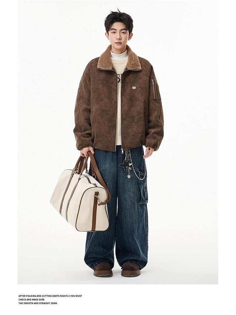 Men's Trendy Thickened Cotton Lapel Jacket for 2025 Fall/Winter - Loose Warm Motorcycle Outerwear
