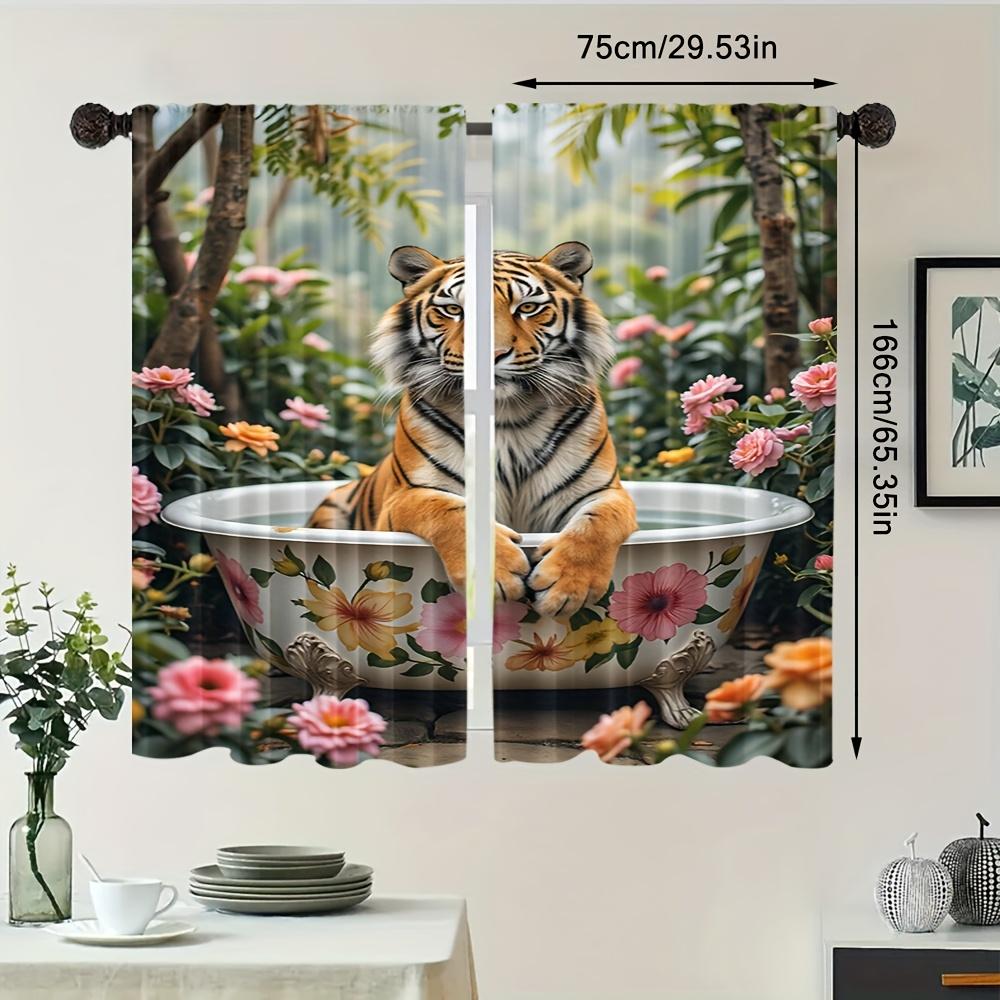 2pcs Curtains,Vibrant Watercolor Tiger Curtain Decorative Drapes for Living Room with Rod Pocket, Machine Washable, Fade Resista